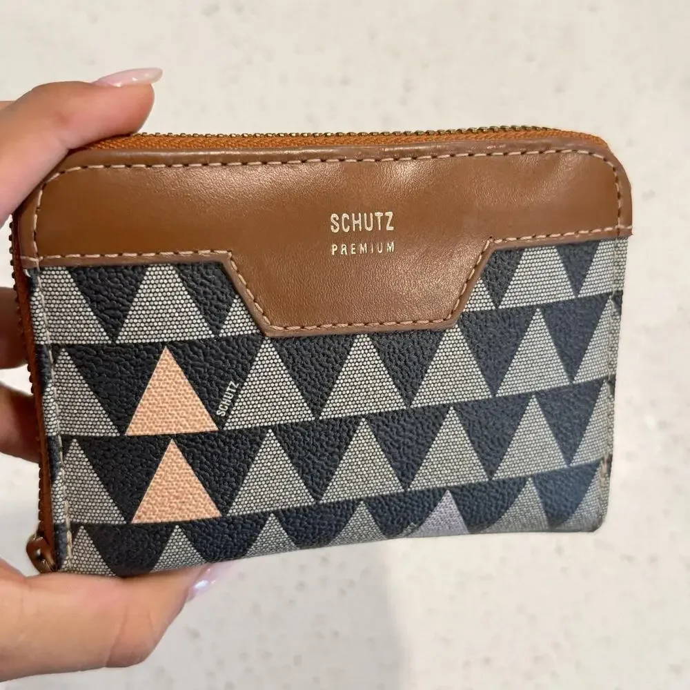 Schutz Wallet Womens Premium Triangle Geometric Zip Around Faux Leather Boho